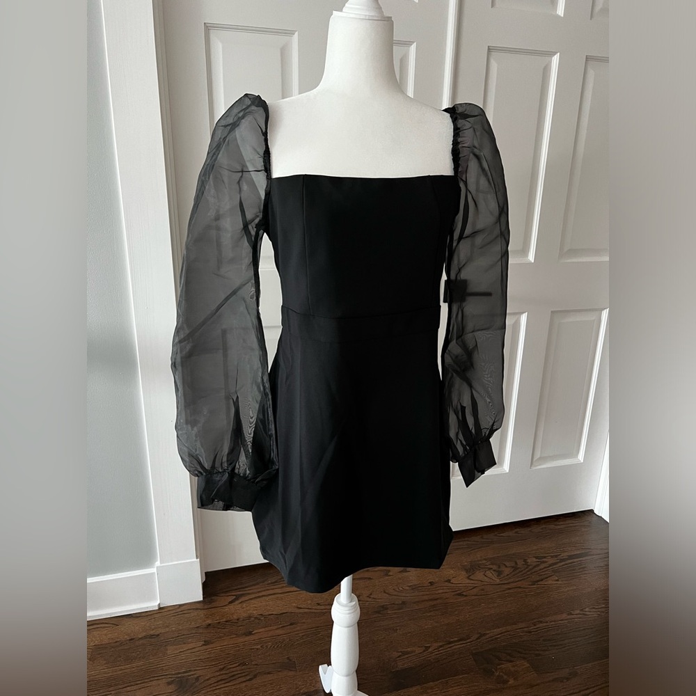 Puff Sleeve Contrast Square Neck Dress